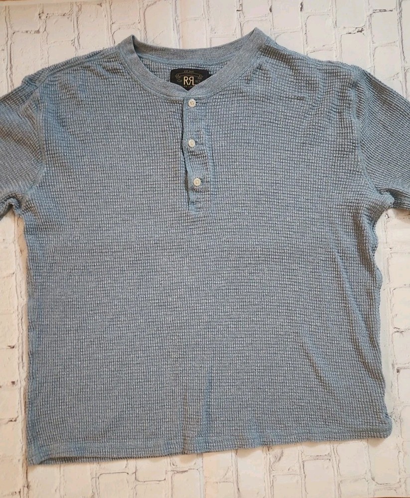 Ralph Lauren RRL Henley Shirt Blue M Thermal Long Sleeve