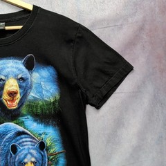 Wild Men’s Bear Graphic T-Shirt Size M Black Blue Wildlife Animal Print Tee