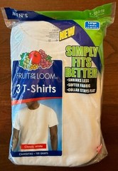 Vintage Fruit of The Loom Crew Neck White Cotton T-Shirt 3 Pack, size Large
