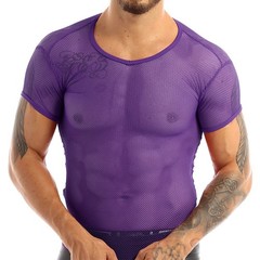 Mens Tops Tank Vest Crop Top Fishnet Holiday Mesh Muscle See Through Shirt