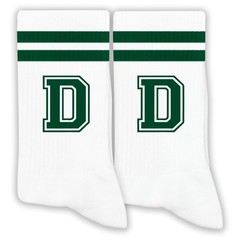 Dark Green Initial Stripes Socks with Letter D, Retro Athletic Style Socks, P…