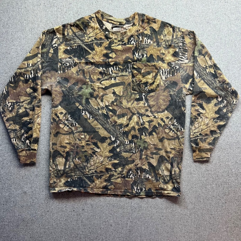 Vintage Jerzees Mossy Oak Men’s Shirt L Treestand Camo Hunting Cotton