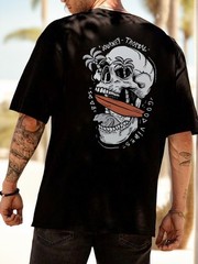 Men’s Summer Casual Letter & Skeleton Print Round Neck Short Sleeve T-Shirt