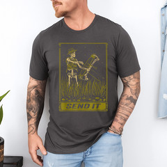 Send It Vintage Bowfishing Skeleton Outdoor Adventure Art T-Shirt