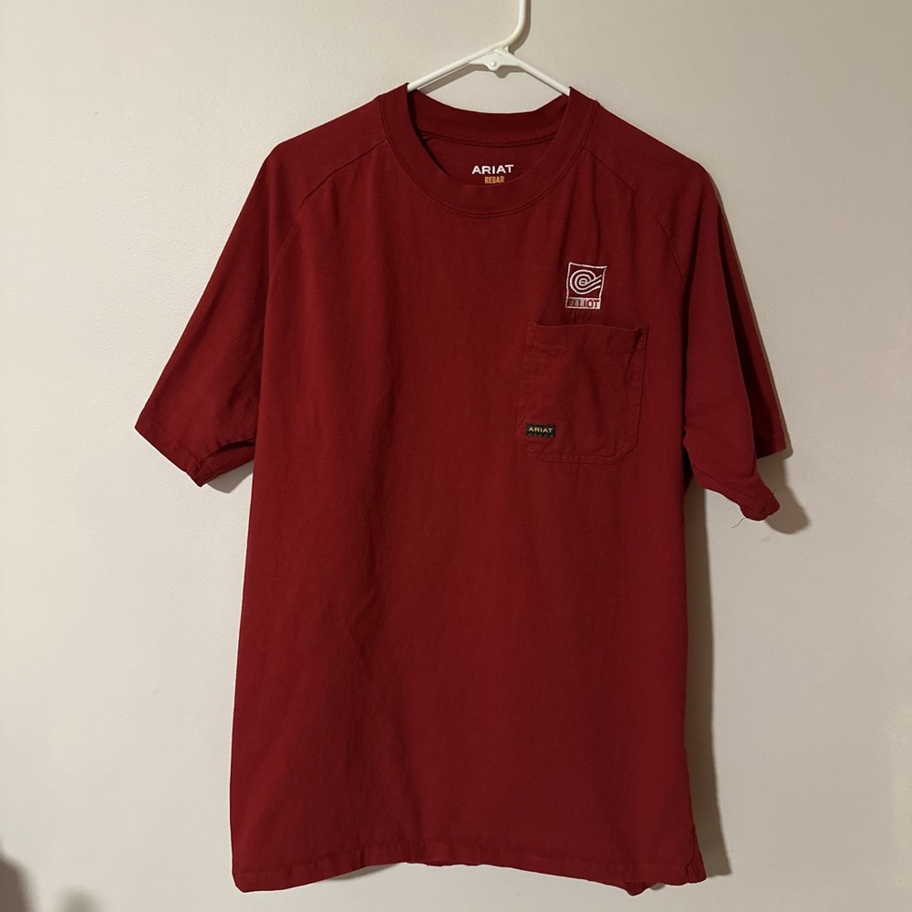Ariat Men Rebar T-Shirt Size L/G Red Cotton Blend Chest Pocket Work Tee