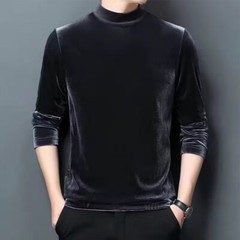 Mens Velvet Half Turtleneck Pullover Long Sleeve Jumper Blouse Tops Warm T-Shirt