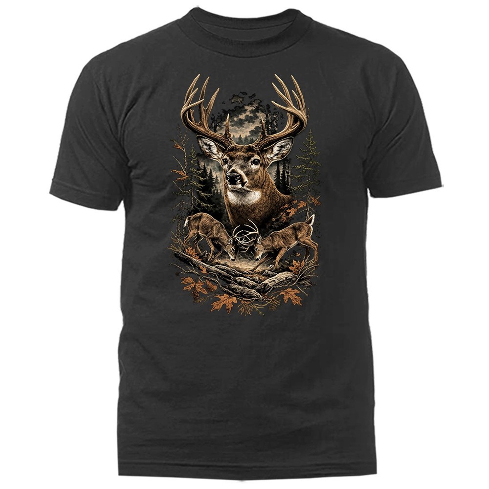 Buck Forest Scene Fighting Deer Forest Whitetail Deer Wilderness T-shirt