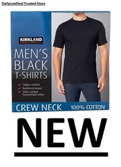 Kirkland Men’s Black 100% Cotton Crew Neck T-shirt FREE SHIPPING! 2 OR 6 PACK