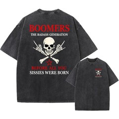 Vintage Washed Oversized Tee, “Badass Generation” Skull Print Unisex T-Shirt