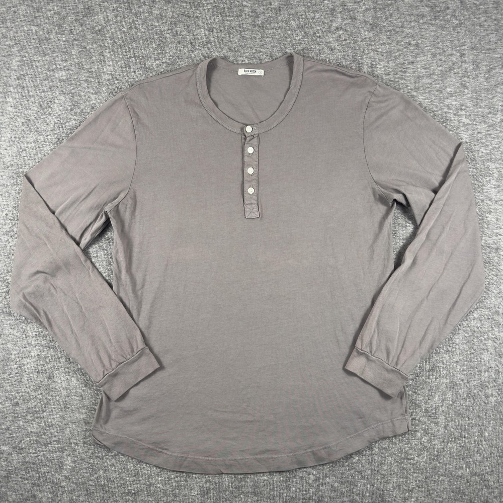 Buck Mason Henley Shirt Mens Large Gray Long Sleeve Tee T-Shirt Los Angeles USA