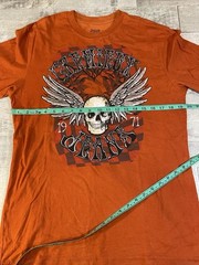 Cremieux Jeans Men’s Medium Long Sleeve Orange T-Shirt Skull Wings Biker
