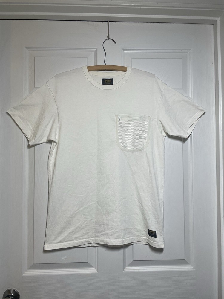 Carhartt Mens Small Soild White T Shirt Military Mesh Pocket Short Sleeve Top