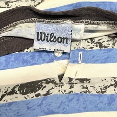 VTG Wilson Henley Shirt High Waisted Distressed Made In Lesotho Sz L Striped AOP