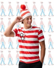 Where’s Waldo T-Shirt Men’s Costume Dress Up Tee and Beanie Set