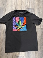 Men’s Large Eternity BC/AD Black Tshirt Velour Marijuana Leaf