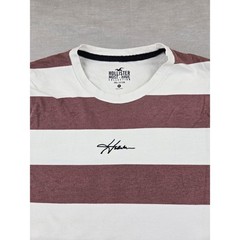Hollister Mens Must-Have Collection Striped T-Shirt Burgundy White Medium