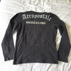 Y2K Aeropostale Black Waffle Knit Thermal Shirt Gothic Logo Biker Medium