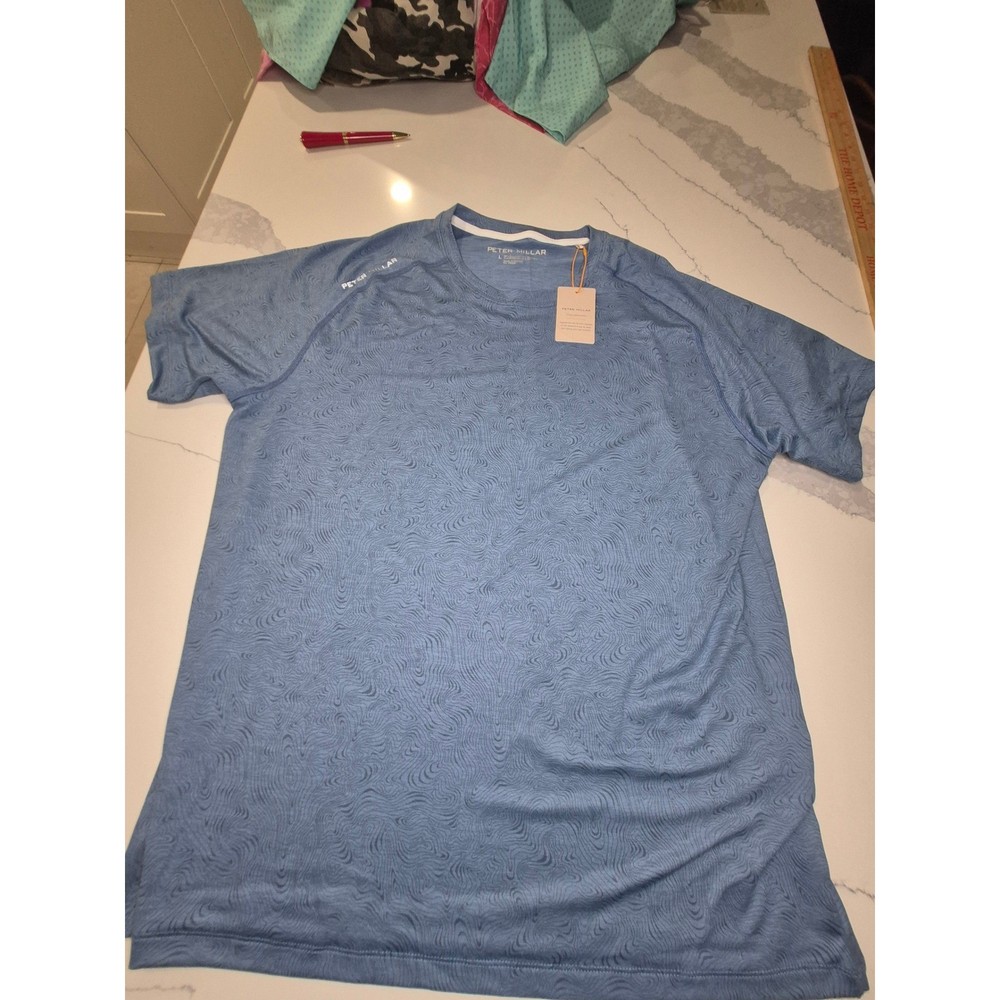 Peter Millar Crown Sport Active Men Storm Blue Swirl T-Shirt UPF 50 MS22EK300A L