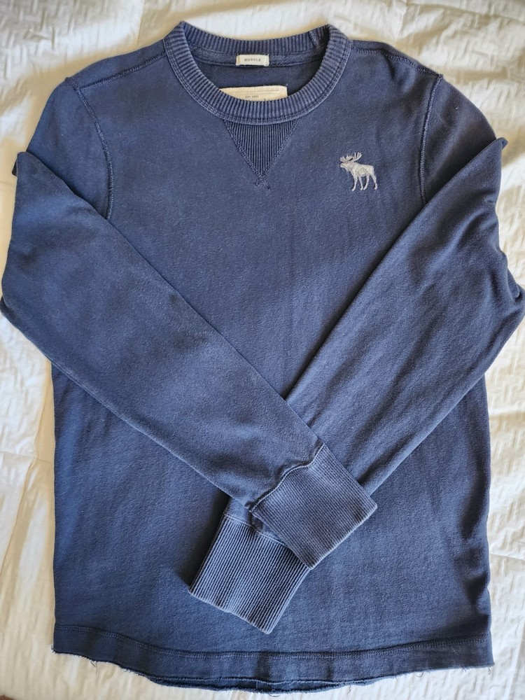 Abercrombie Long Sleeve Crew Shirt Mens Large Blue Muscle Moose Y2K Vintage