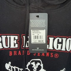 TRUE RELIGION Buddha World Tour Hooded Tank Medium Jet Black Drawstring NWT