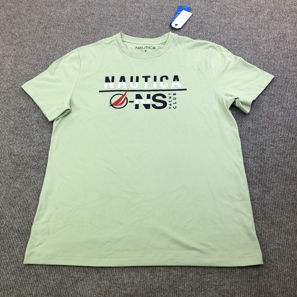 Nautica Shirt Mens Medium Green O-NS Yacht Club Graphic Tee Tagless Nautical