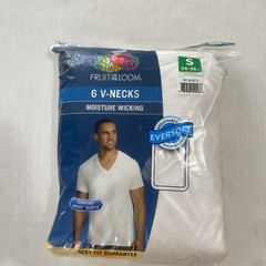Fruit On The Loom – 6 White V-Necks Men Shirts – Size S (34-36 in)