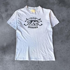 Vintage 70s Lee Jeans T-shirt Paper Thin Baby Blue Mens Medium