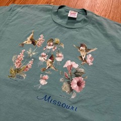 Vintage Men’s Shirt Hummingbird Nature Wildlife Turquoise 90s Floral Size XL