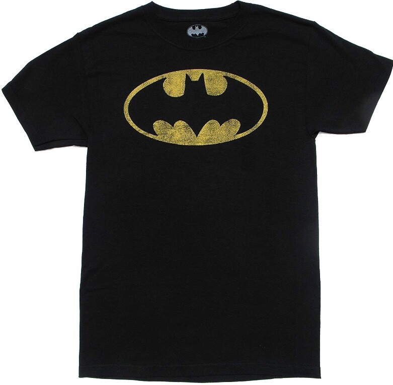 DC Comics Batman Vintage Distressed Bat Logo Symbol Men’s Black T-Shirt SM, MD