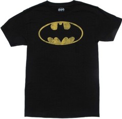DC Comics Batman Vintage Distressed Bat Logo Symbol Men’s Black T-Shirt SM, MD