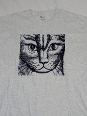 Unisex Vintage Hanes Heathered Gray Face Of A Cat Illustrated T-shirt Sz L