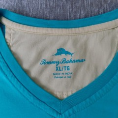 Tommy Bahama Shirt Men XL Blue Pima Cotton Bali High Tide V-Neck T-Shirt Outdoor
