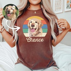 Custom Pet Portrait Retro Vintage Comfort Tee Personalized Dog Cat Shirt