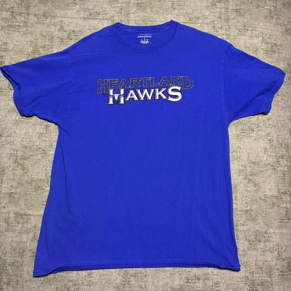 Champion Heartland Hawks Graphic T-Shirt Blue Size Large