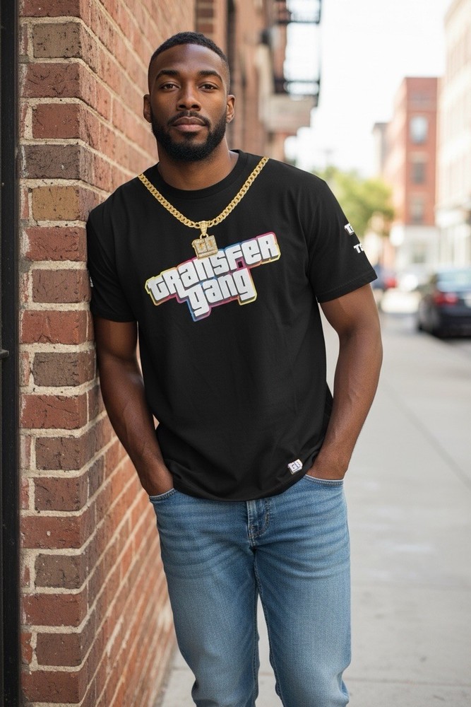 Transfer Gang Graphic T Shirt Mens Large Black Gamer Rave Streetwear Tee