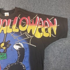 Vintage Happy Halloween AOP T-Shirt XL 1996 Black Cat HUGE Spell Out 90s Tee