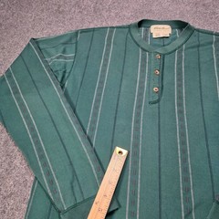 Eddie Bauer Men’s Medium Tall Henley Shirt Long Sleeve Green Striped 100%