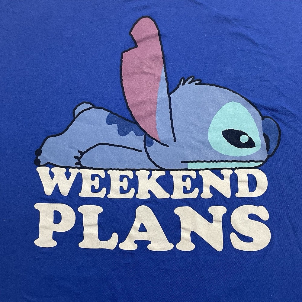 Disney Blue Stitch ‘Weekend Plans’ Lazy Sleepy Tee, Large