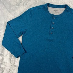 UNTUCKit Grassi Henley Shirt Mens Small Teal Blue Long Sleeve Cotton Blend