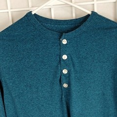 **Merona Men’s Long Sleeve Henley Shirt Aqua Heathered – Large