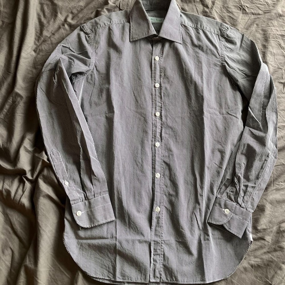 Errico Formicola Micro Gingham Check Cutaway Shirt Size 37