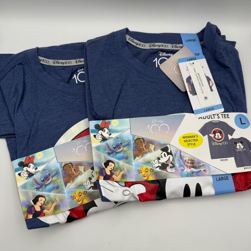 Disney 100th Anniversary Adult Unisex Tee Large 2 Pack Blue Heather Mickey Mouse