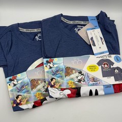 Disney 100th Anniversary Adult Unisex Tee Large 2 Pack Blue Heather Mickey Mouse