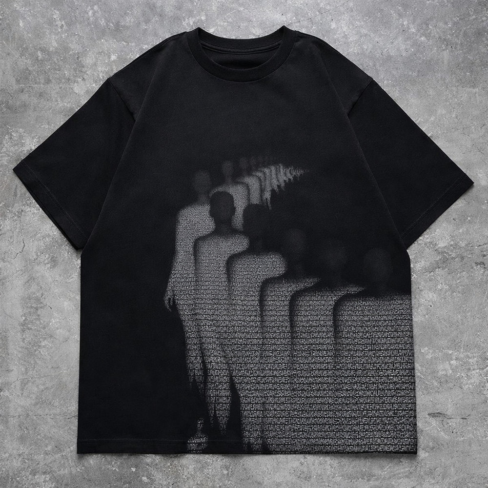Y2K Shadow Figure Graphic T-Shirt Mens Streetwear Black Oversized Aesthetic Tee