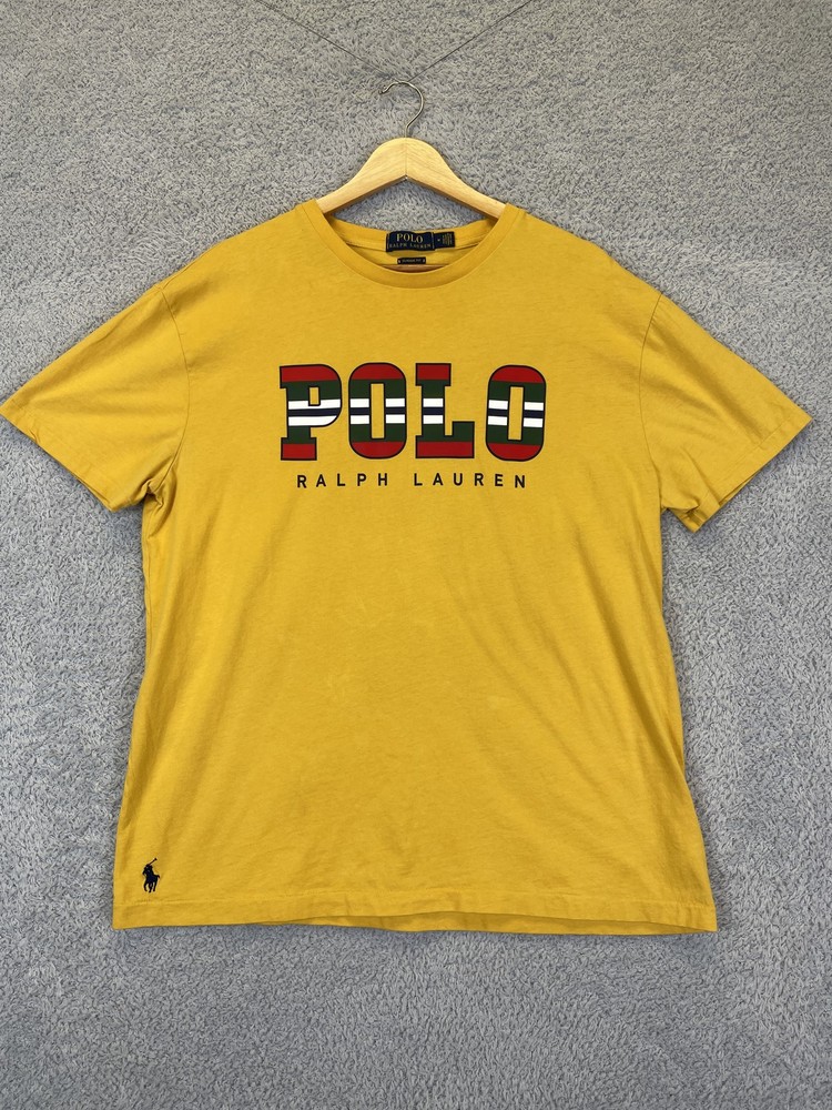 Polo Ralph Lauren Men’s T-Shirt Medium Yellow Spellout Logo Pony