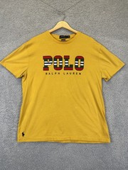 Polo Ralph Lauren Men’s T-Shirt Medium Yellow Spellout Logo Pony