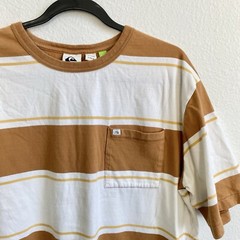 Quiksilver Men’s Brown Striped San Miguel Short Sleeve Pocket Tee Shirt Sz L EUC