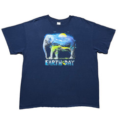 Vintage Earth Day Elephant Graphic T Shirt Mens XL Navy Blue Cotton Nature Tee