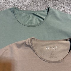 BYLT Shirts Mens XL Green Brown Lux Drop Cut Stretch Tagless Crewneck Lot Of 2