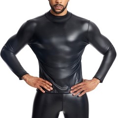 New Men’s Sexy Club Nightclub Leather Slim Long Sleeve Casual T-Shirt Tops